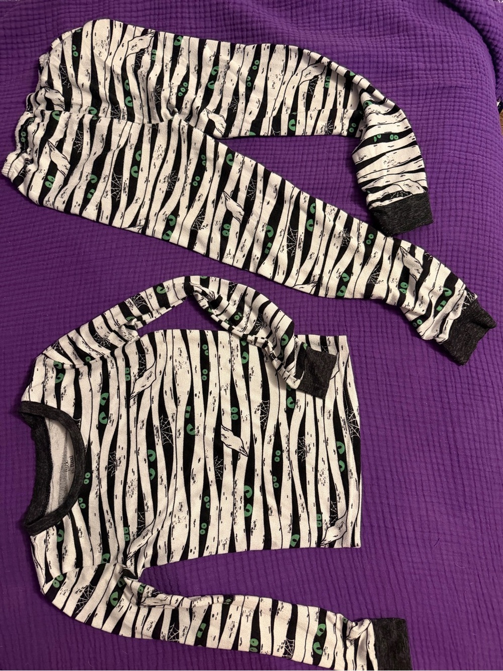 Kids Black and White Striped Pajama Set with Green Accent